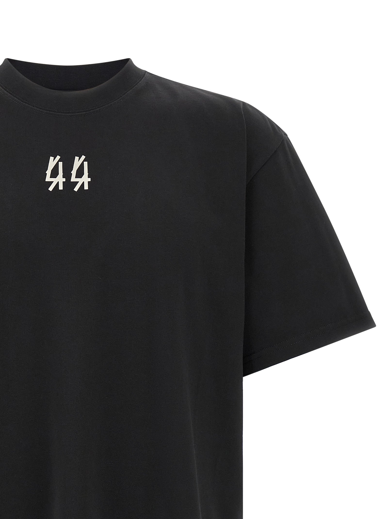 Activewear T-Shirt by 44 Label Group for men in cotton canvas black presents a kinetic silhouette, showcasing the kinetic and round neckline alongside functional for a premium, athletic look.