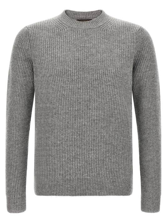 Cardigan by ZANONE for men in virgin wool gray presents a textural silhouette, artfully finished with a textural crew neckline and for a sophisticated, textural look.