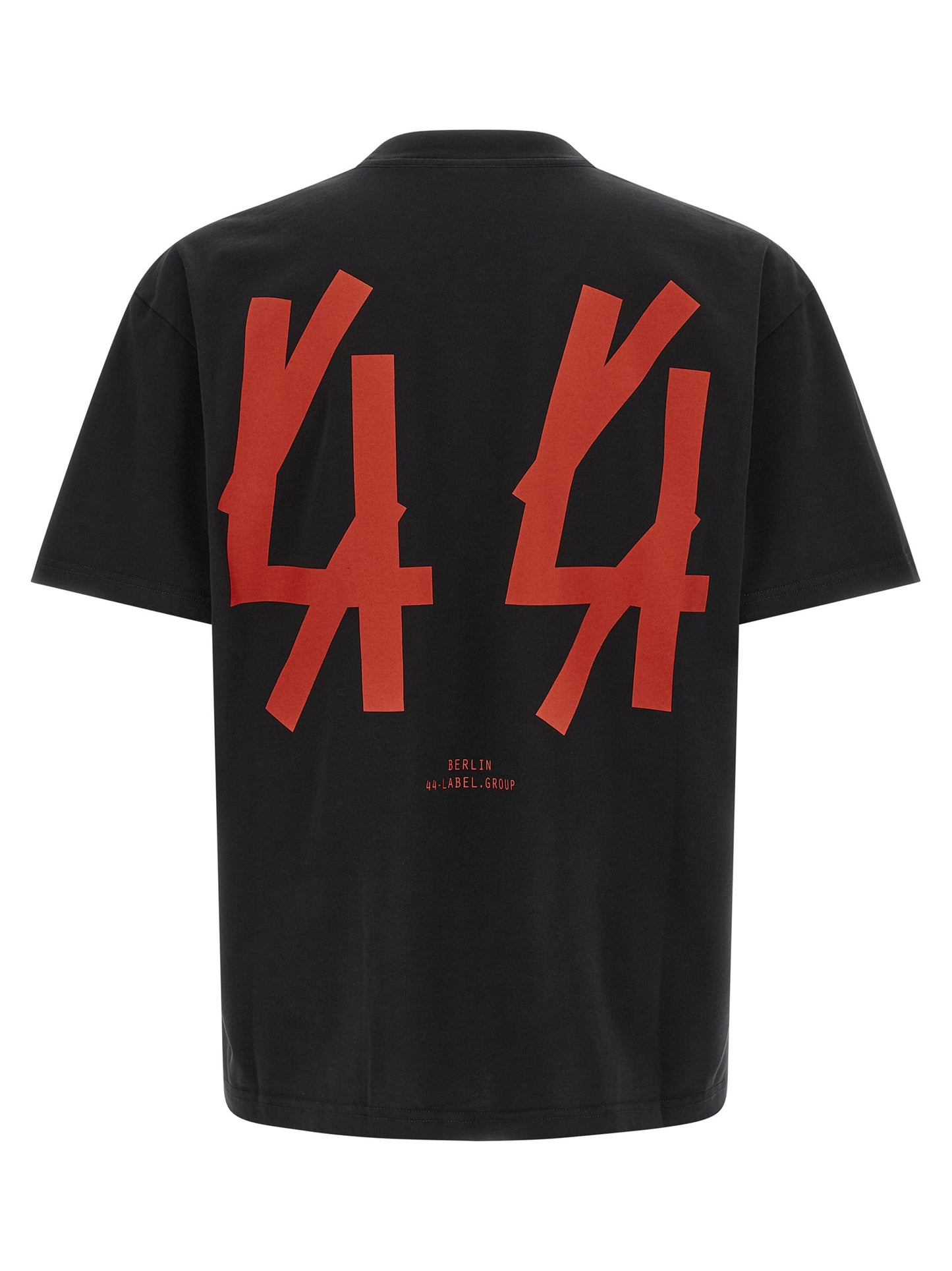 Activewear T-Shirt by 44 Label Group for men in cotton black, red & print features an ergonomic design with , highlighting a ergonomic length and ergonomic crew neckline for a high-performance look.