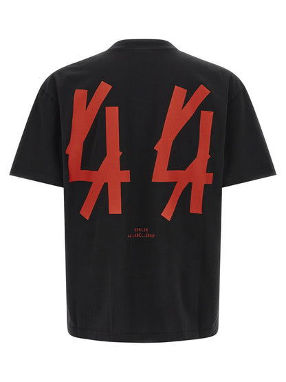 Activewear T-Shirt by 44 Label Group for men in cotton black, red & print features an ergonomic design with , highlighting a ergonomic length and ergonomic crew neckline for a high-performance look.