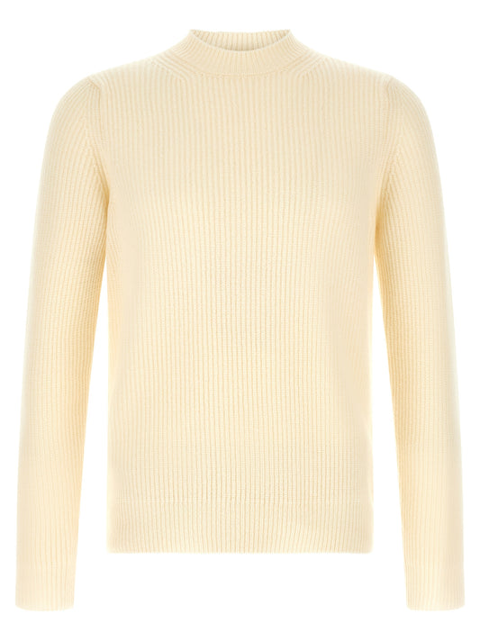 Cardigan by ZANONE for men in virgin wool cream & white features a dramatic silhouette, showcasing a sophisticated crew neckline and dramatic detail for a timeless, premium look.
