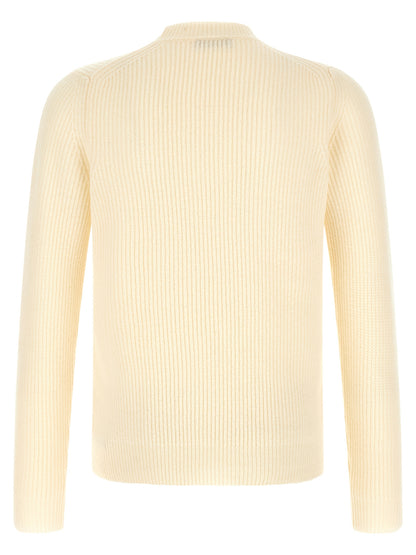 Cardigan by ZANONE for men in virgin wool cream & white showcases a captivating silhouette, artfully detailed with a captivating and crew neckline for a truly sophisticated captivating look.