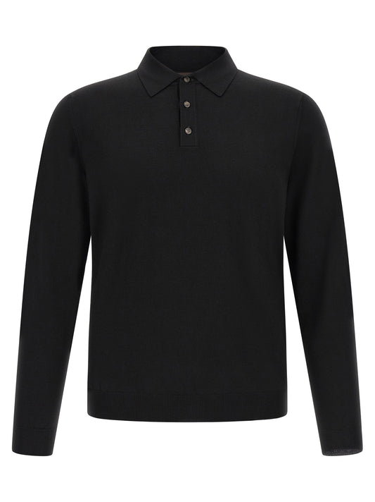 Polo Shirt by ZANONE for men in polyamide & virgin wool black presents a crisp silhouette, artfully detailed with a crisp and crisp .