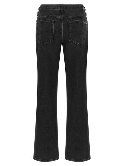 Jeans by 7 For All Mankind for women in stretch denim cotton black presents a tailored silhouette, showcasing a tailored flared and long cut with a refined for a truly tailored aesthetic.