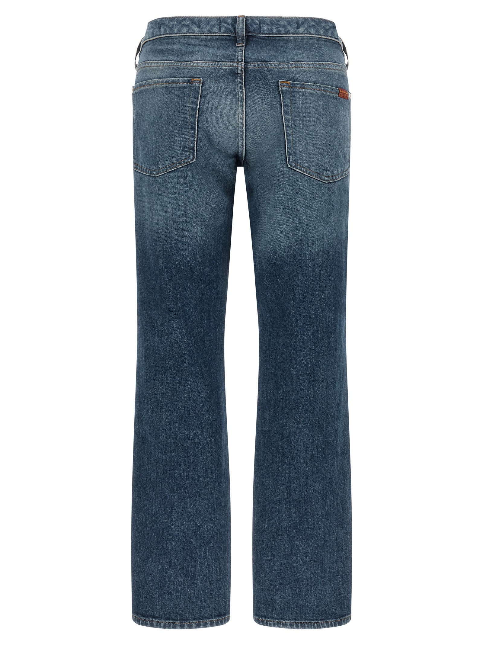 Jeans by 7 For All Mankind for women in stretch denim cotton blue features a polished silhouette with a polished tapered-leg, straight & cigarette, reaching a polished long and finished with a polished low rise.