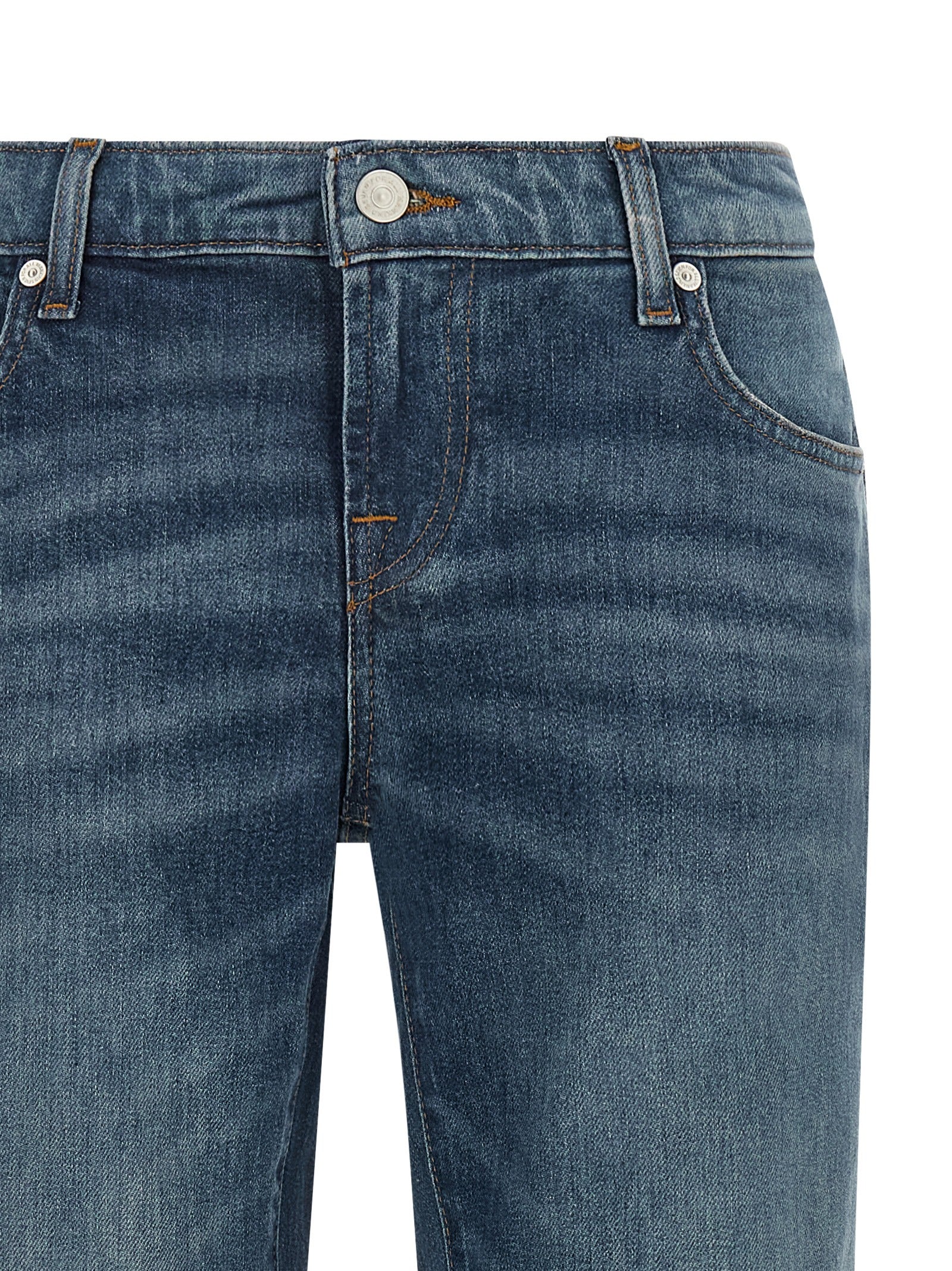 Jeans by 7 For All Mankind for women in stretch denim cotton blue features an sartorial tapered-leg, straight & cigarette and long with a low rise cut for a sartorial finish.