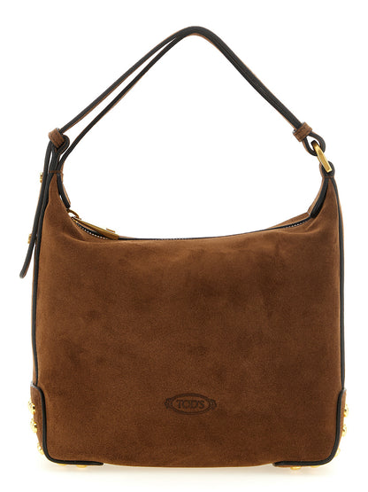 Mini Shoulder Hobo Bag by Tod's for women in calfskin leather brown & signature features a statuesque silhouette, showcasing a secure zipper & clasp and statuesque with versatile shoulder-strap & adjustable-strap for a statuesque finish.