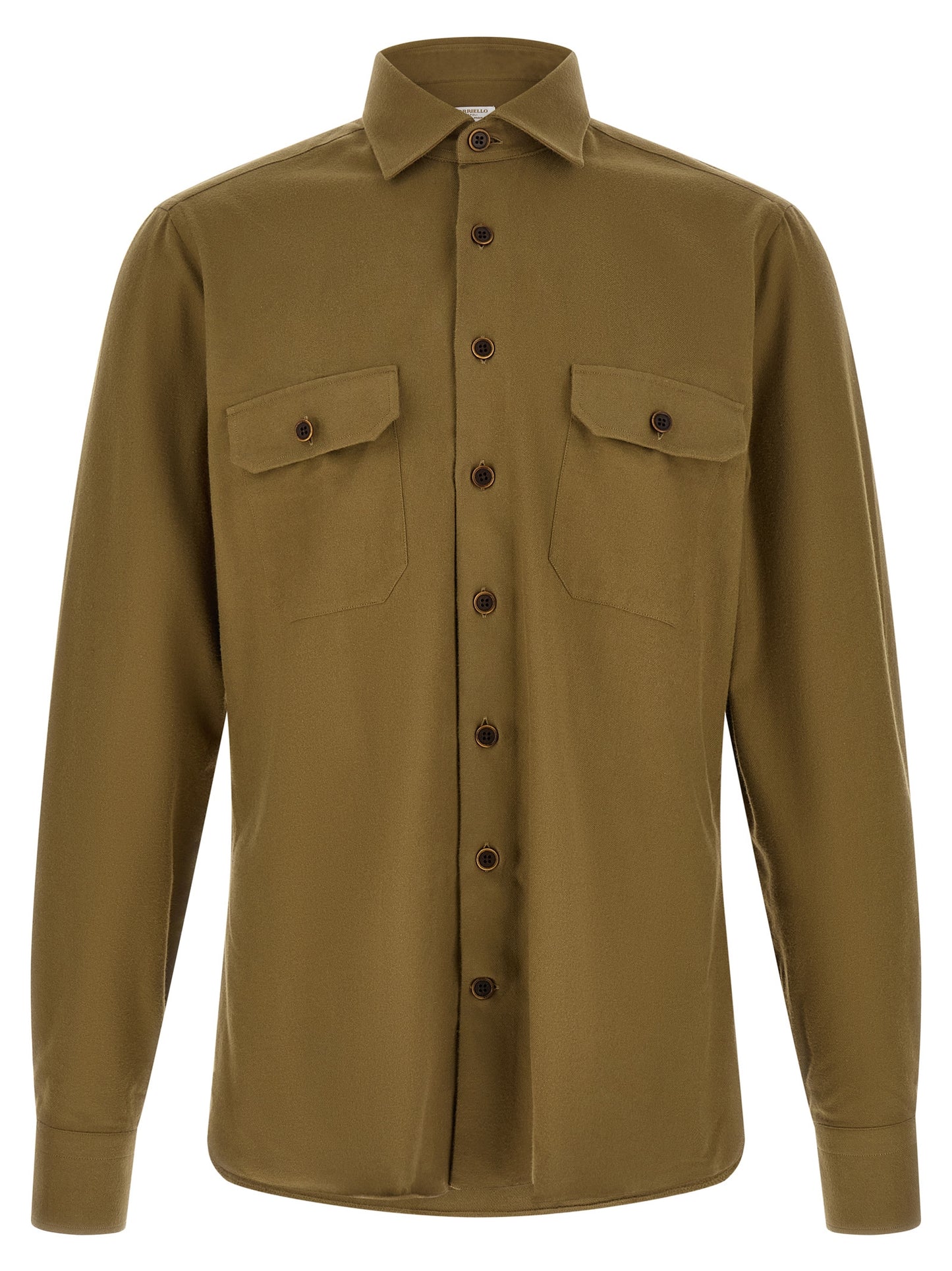 Blouse by BORRIELLO for men in cotton bicolour, green, olive & signature features an architectural silhouette with a refined and elegant for a architectural look.