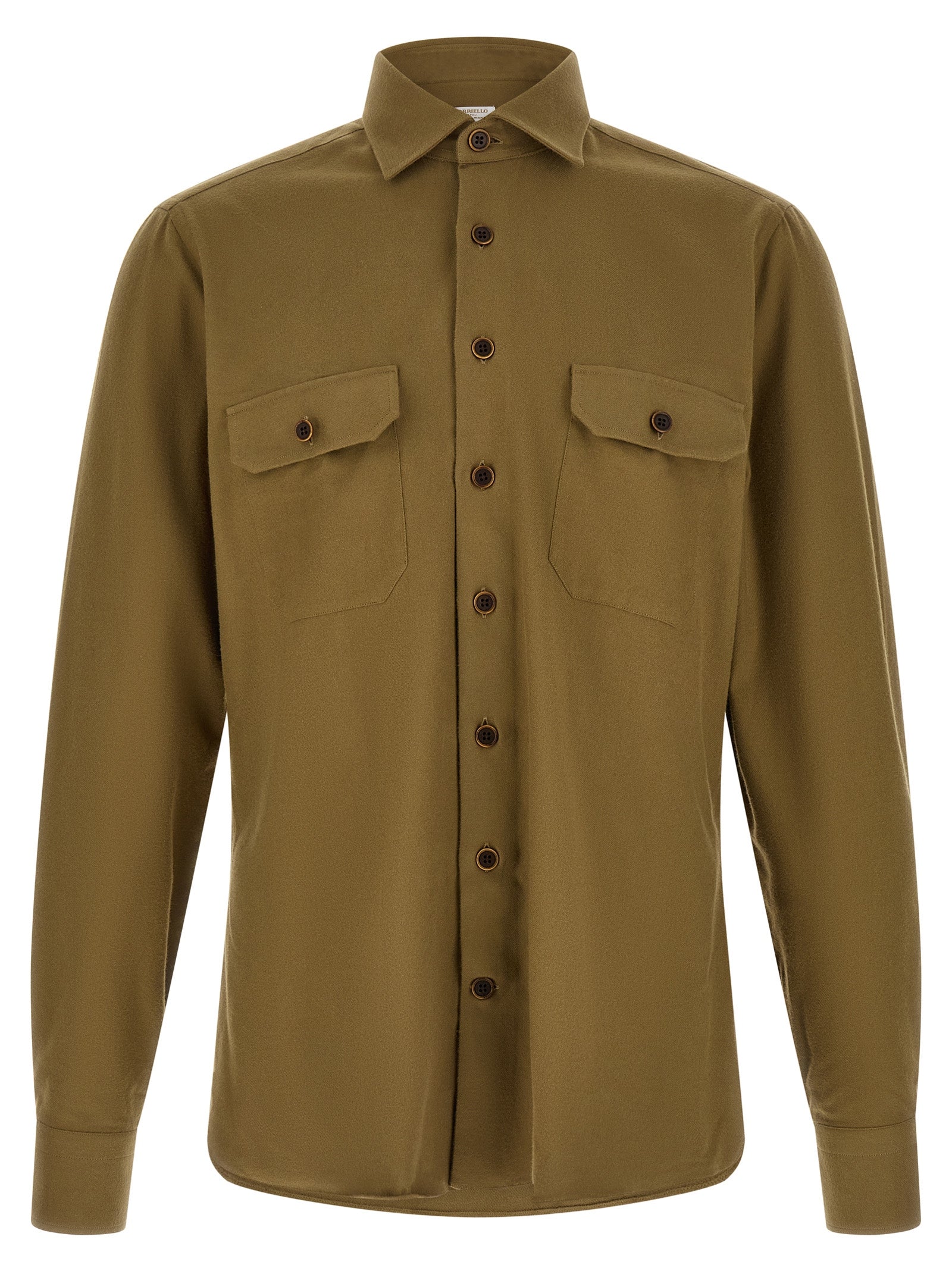 Blouse by BORRIELLO for men in cotton bicolour, green, olive & signature features an architectural silhouette with a refined and elegant for a architectural look.