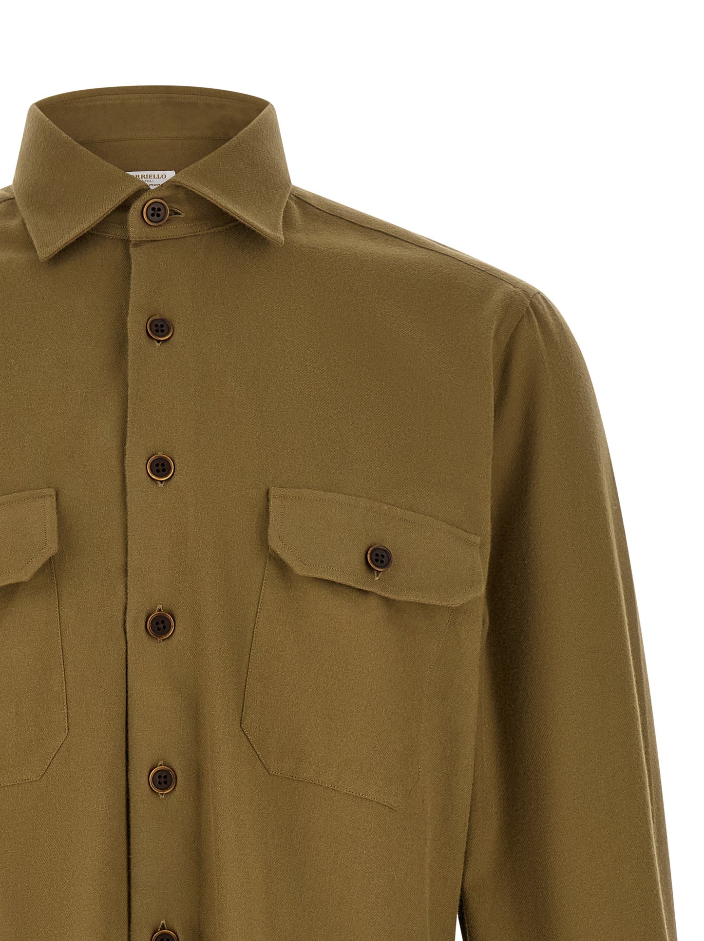 Blouse by BORRIELLO for men in cotton bicolour, green, olive & signature features an architectural silhouette with a refined and elegant for a architectural look.