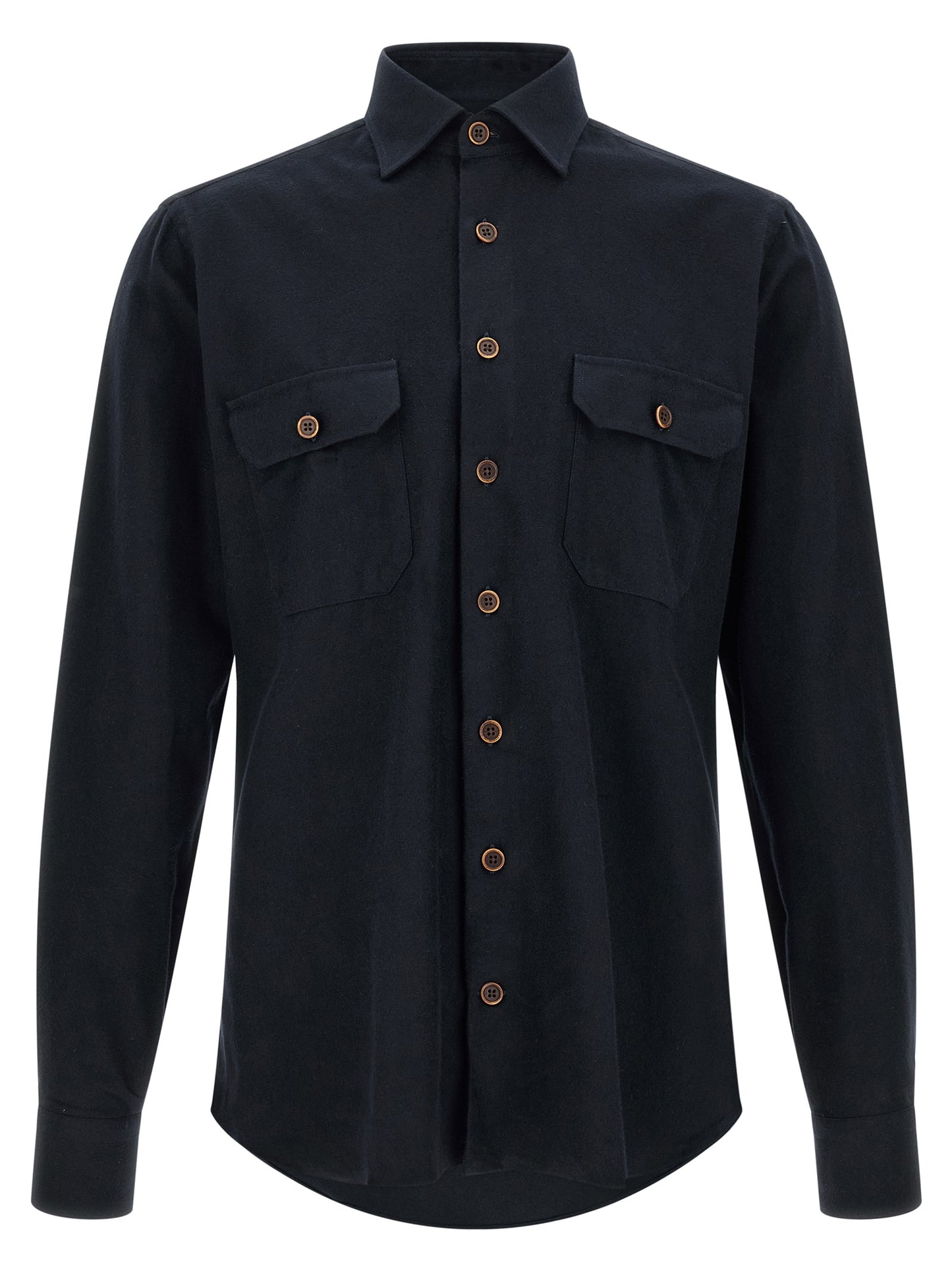 Shirt by BORRIELLO for men in cotton horn & navy presents a discerning silhouette, showcasing a sophisticated and for a truly discerning finish.