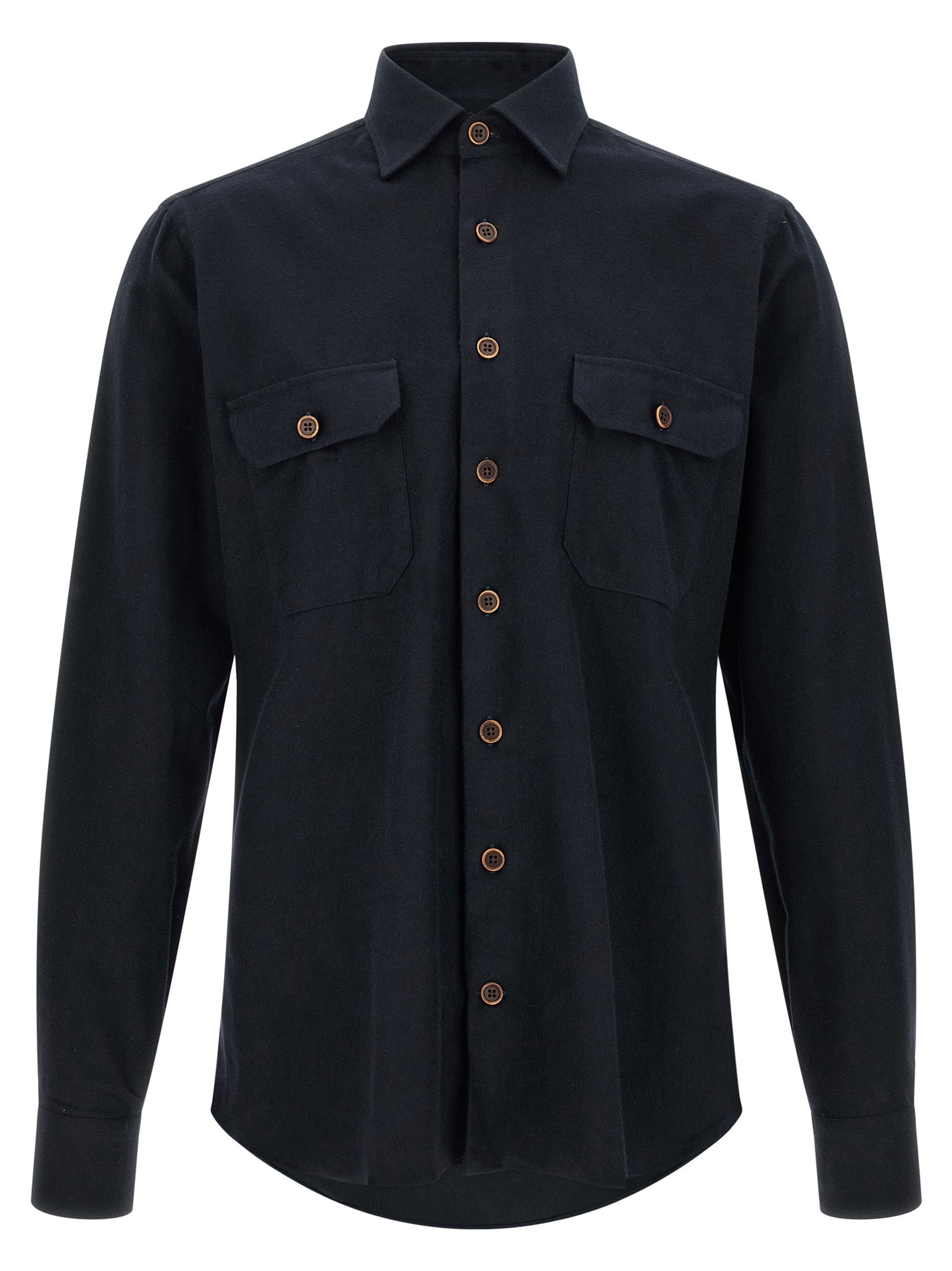 Shirt by BORRIELLO for men in cotton horn & navy presents a discerning silhouette, showcasing a sophisticated and for a truly discerning finish.