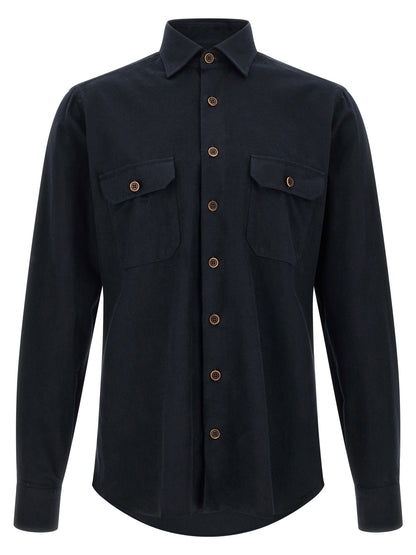 Shirt by BORRIELLO for men in cotton horn & navy presents a discerning silhouette, showcasing a sophisticated and for a truly discerning finish.