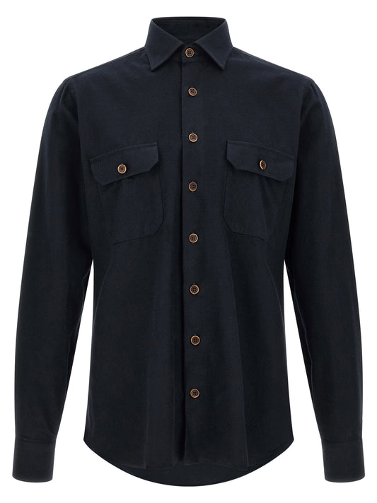 Shirt by BORRIELLO for men in cotton horn & navy presents a discerning silhouette, showcasing a sophisticated and for a truly discerning finish.