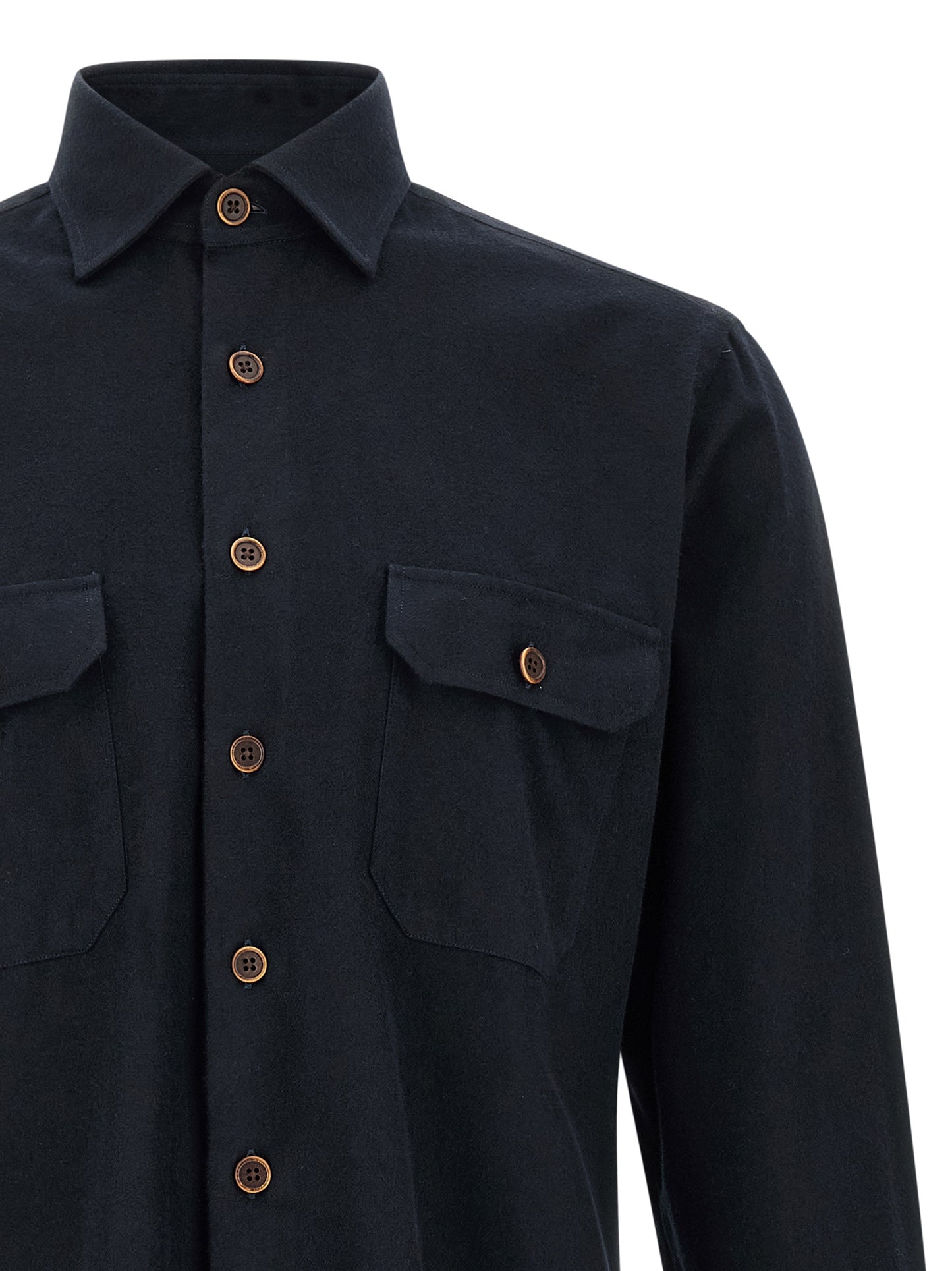 Shirt by BORRIELLO for men in cotton horn & navy features an architectural silhouette with a refined and elegant for a architectural look.