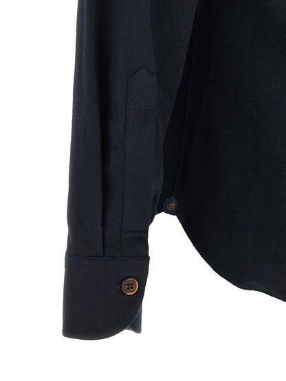 Shirt by BORRIELLO for men in cotton horn & navy showcases a sharp silhouette, elegantly detailed with a sharp and sharp .