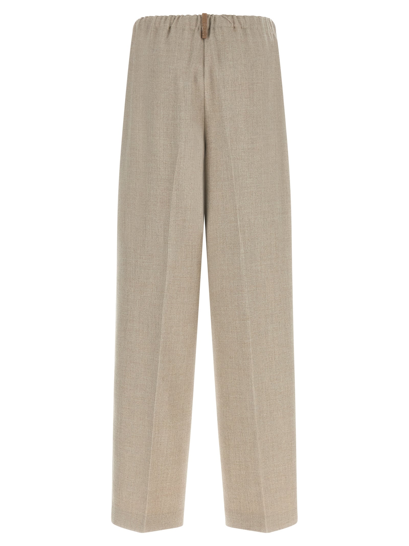 Trousers by Fabiana Filippi for women in polyester & wool beige, sand & signature features a tailored silhouette with a tailored relaxed-fit & wide, defined by its long and a sophisticated .