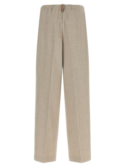 Trousers by Fabiana Filippi for women in polyester & wool beige, sand & signature features a tailored silhouette with a tailored relaxed-fit & wide, defined by its long and a sophisticated .