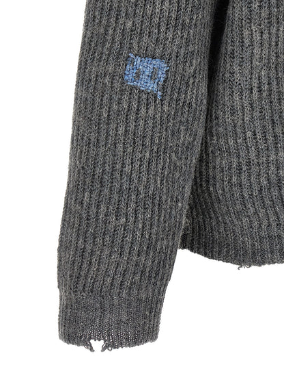 Cardigan by Maison Margiela for men in linen & wool gray & white showcases a luxurious silhouette, meticulously detailed with a sophisticated and for a refined finish.