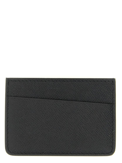 Cardholder Card Case by Maison Margiela for men in calfskin leather black & white features a sleek silhouette, showcasing the sleek design of the Four Stitches Calfskin Leather Cardholder Card Case with functional card-organization compact-design for a premium look.