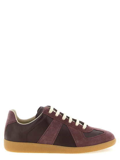 Maison Margiela Essence Men's Low Top Suede & Nappa Calfskin Leather Sneakers - Bordeaux Natural Signature