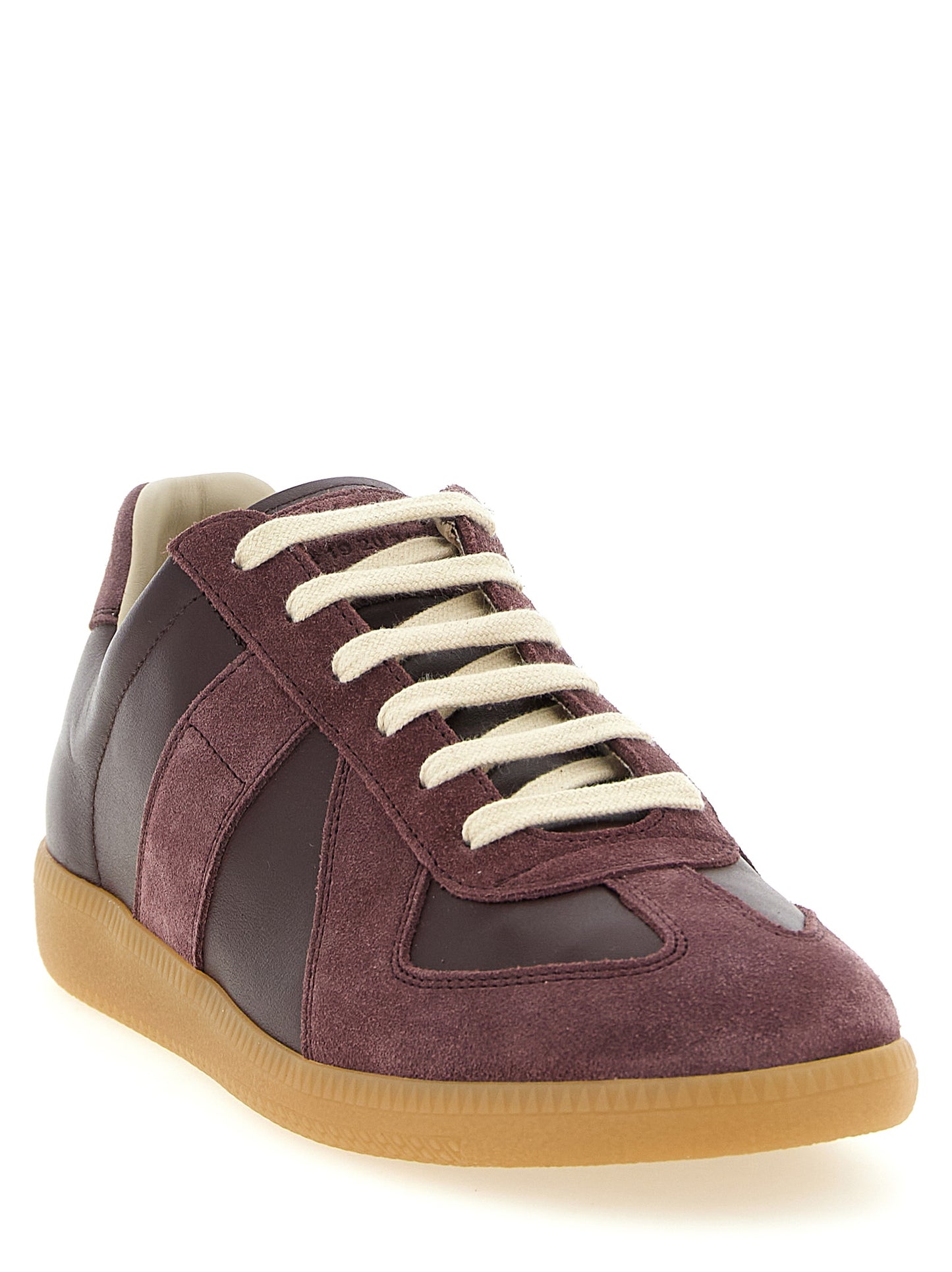 Maison Margiela Essence Men's Low Top Suede & Nappa Calfskin Leather Sneakers - Bordeaux Natural Signature