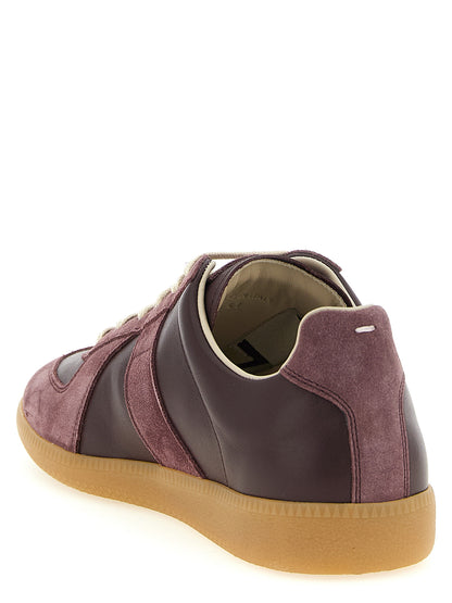 Maison Margiela Essence Men's Low Top Suede & Nappa Calfskin Leather Sneakers - Bordeaux Natural Signature