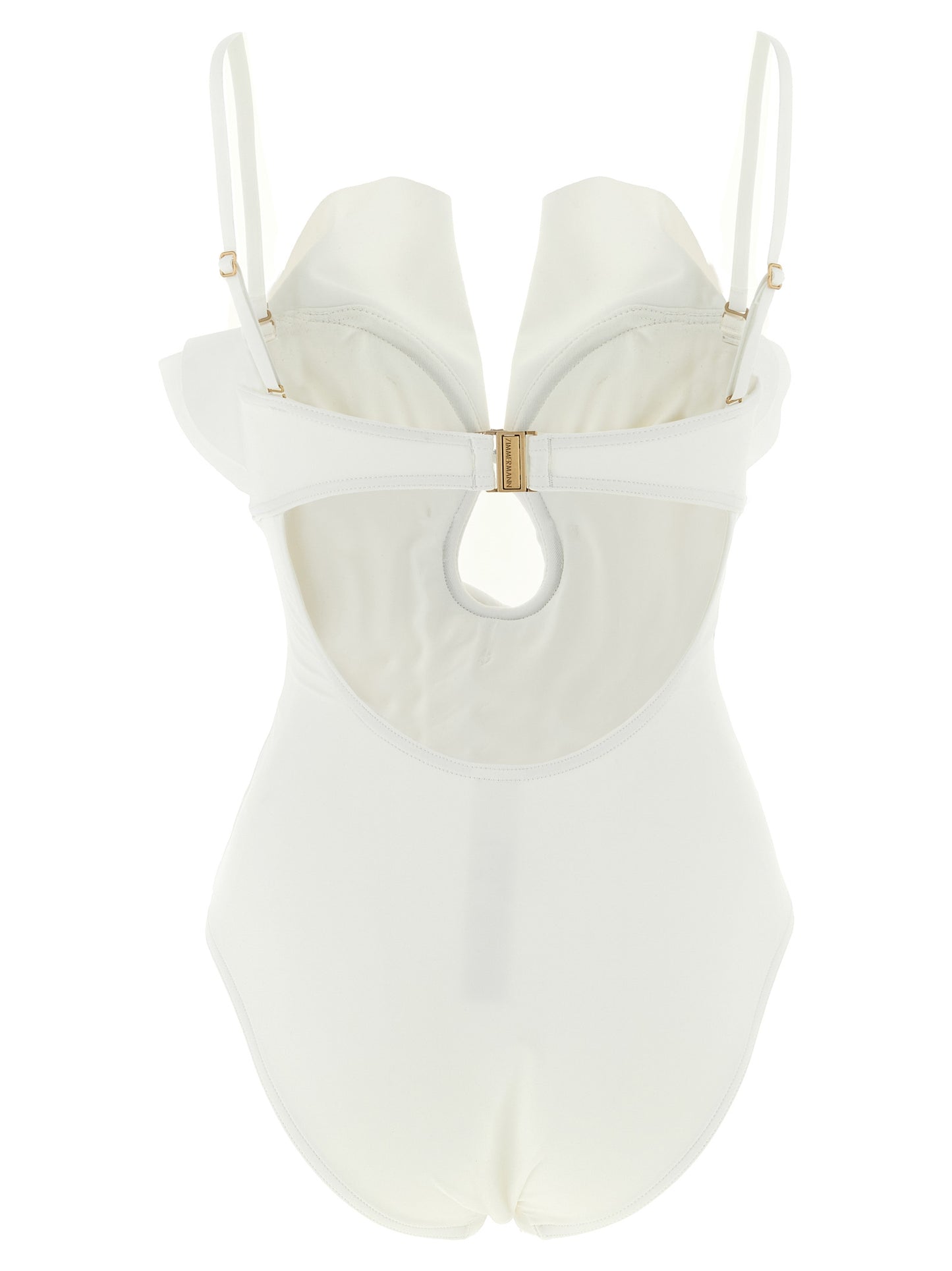 One-Piece Swimsuit by Zimmermann for women in stretch polyamide white features a ethereal silhouette, artfully capturing the essence of Crisp Women's Stretch Polyamide One-Piece Swimsuit with its ethereal design and refined cut.