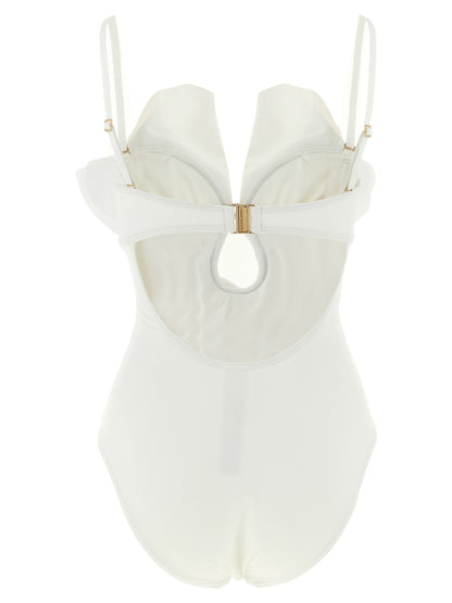 One-Piece Swimsuit by Zimmermann for women in stretch polyamide white features a ethereal silhouette, artfully capturing the essence of Crisp Women's Stretch Polyamide One-Piece Swimsuit with its ethereal design and refined cut.