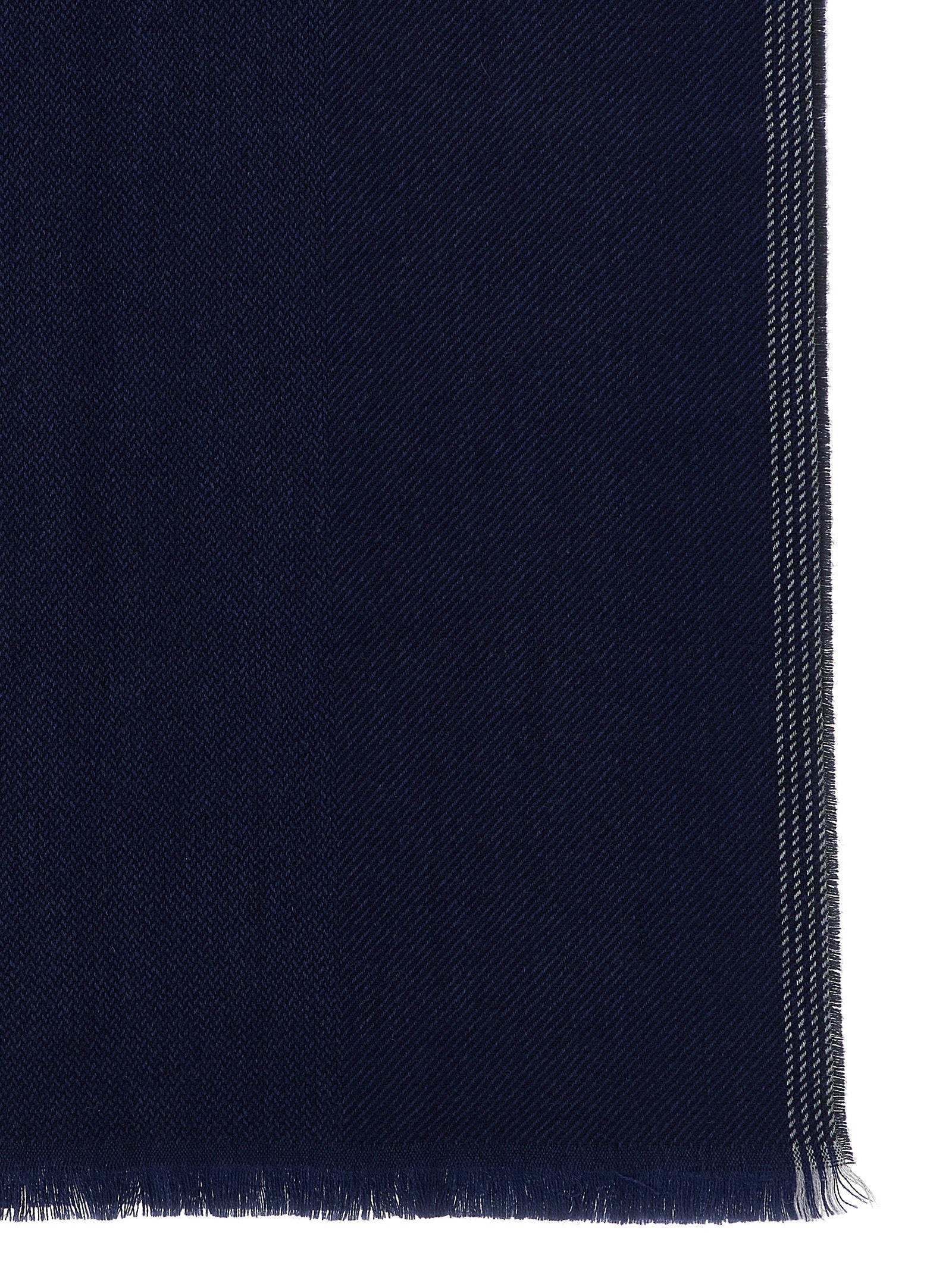 Scarf by Brunello Cucinelli for men in cashmere navy showcases a on trend silhouette, artfully capturing the on trend essence of the Cashmere Frayed-Edge Scarf design with a sophisticated finish.