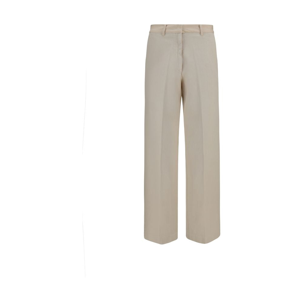 Chinos Pants by Forte_Forte for women in cotton beige features an perennial regular-fit & wide and long, expertly tailored with a perennial low rise for a refined silhouette.