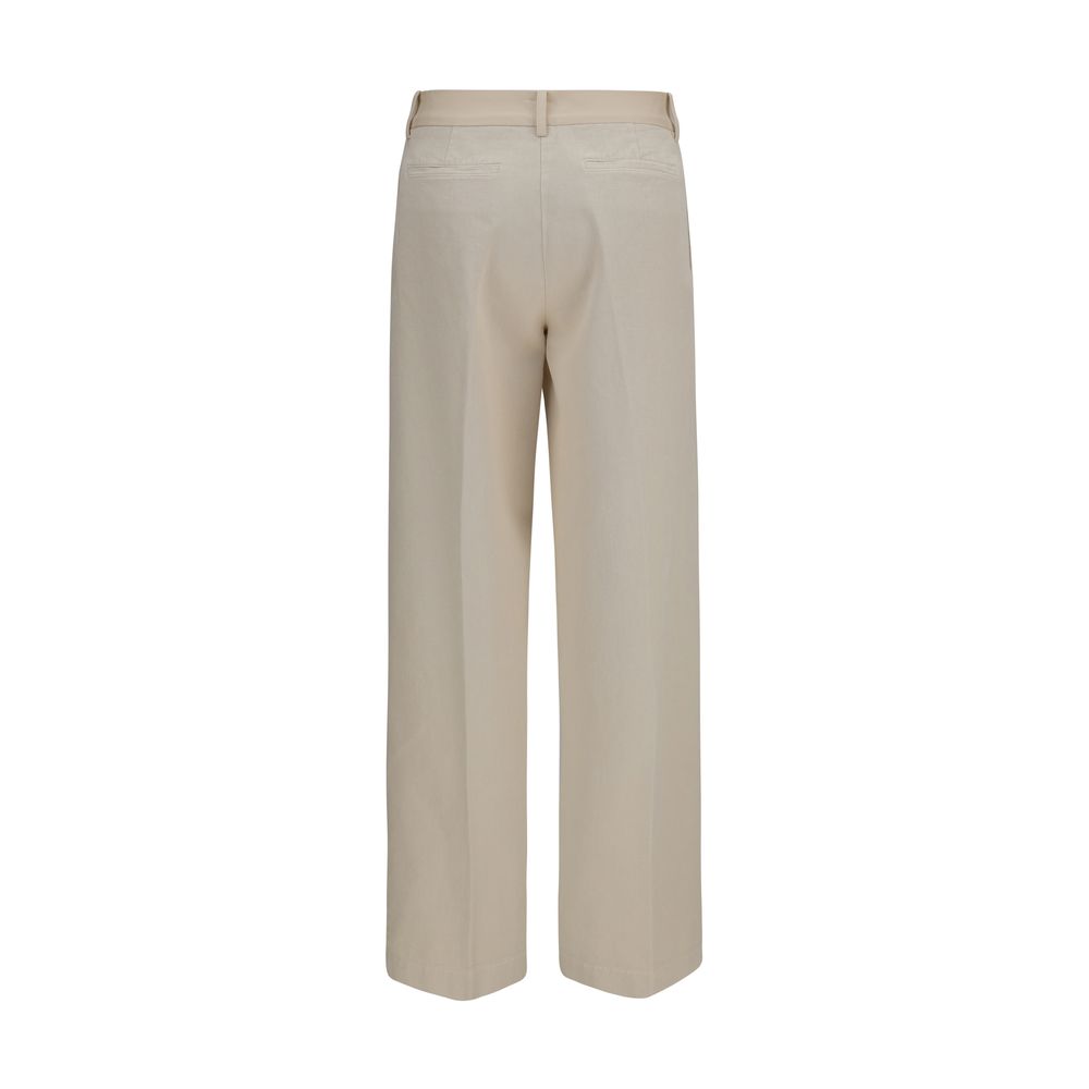 Chinos Pants by Forte_Forte for women in cotton beige features an sharp regular-fit & wide and long with a low rise, highlighting a sharp silhouette for a sophisticated look.