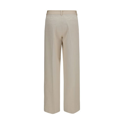 Chinos Pants by Forte_Forte for women in cotton beige features an sharp regular-fit & wide and long with a low rise, highlighting a sharp silhouette for a sophisticated look.