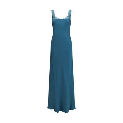 Dress by Forte_Forte for women in viscose satin blue features an cute silhouette, detailed with a sleeveless and square neckline that elegantly flows into a cute maxi long.