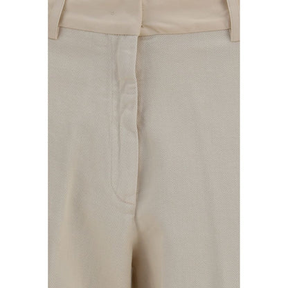 Chinos Pants by Forte_Forte for women in cotton beige features an contemporary silhouette, showcasing a sophisticated regular-fit & wide and long with a refined low rise for a truly contemporary aesthetic.