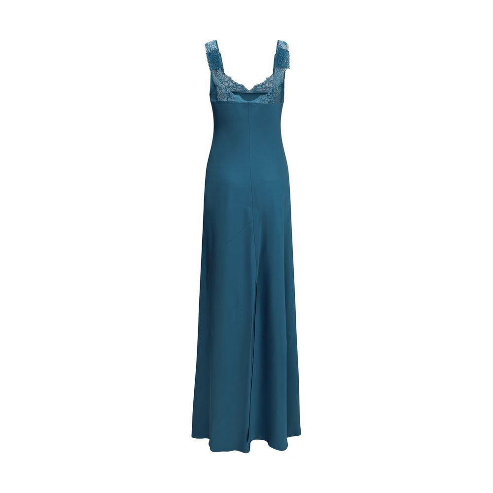 Dress by Forte_Forte for women in viscose satin blue features an cute silhouette, detailed with a and square neckline that elegantly flows into a cute maxi long.