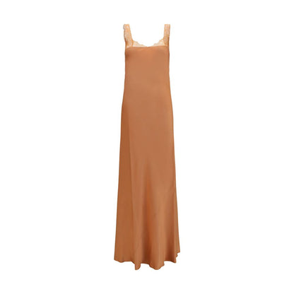 Dress by Forte_Forte for women in viscose satin beige features an sultry silhouette defined by a square neckline and sleeveless, falling to an sultry maxi long for a sultry look.