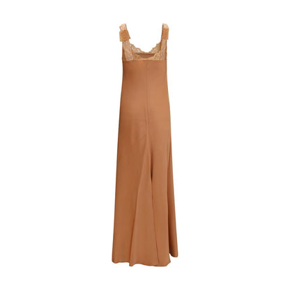 Dress by Forte_Forte for women in viscose satin beige features an eye catching silhouette with a sophisticated square neckline, elegant , and a refined maxi long for a eye catching aesthetic.