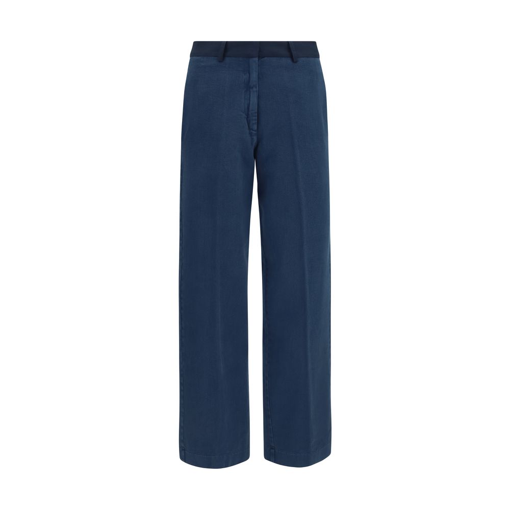 Chinos Pants by Forte_Forte for women in cotton blue features a modern silhouette, showcasing a modern regular-fit & wide with a long and low rise for a refined finish.