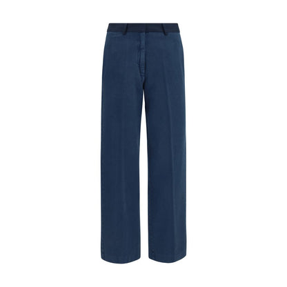 Chinos Pants by Forte_Forte for women in cotton blue features a modern silhouette, showcasing a modern regular-fit & wide with a long and low rise for a refined finish.