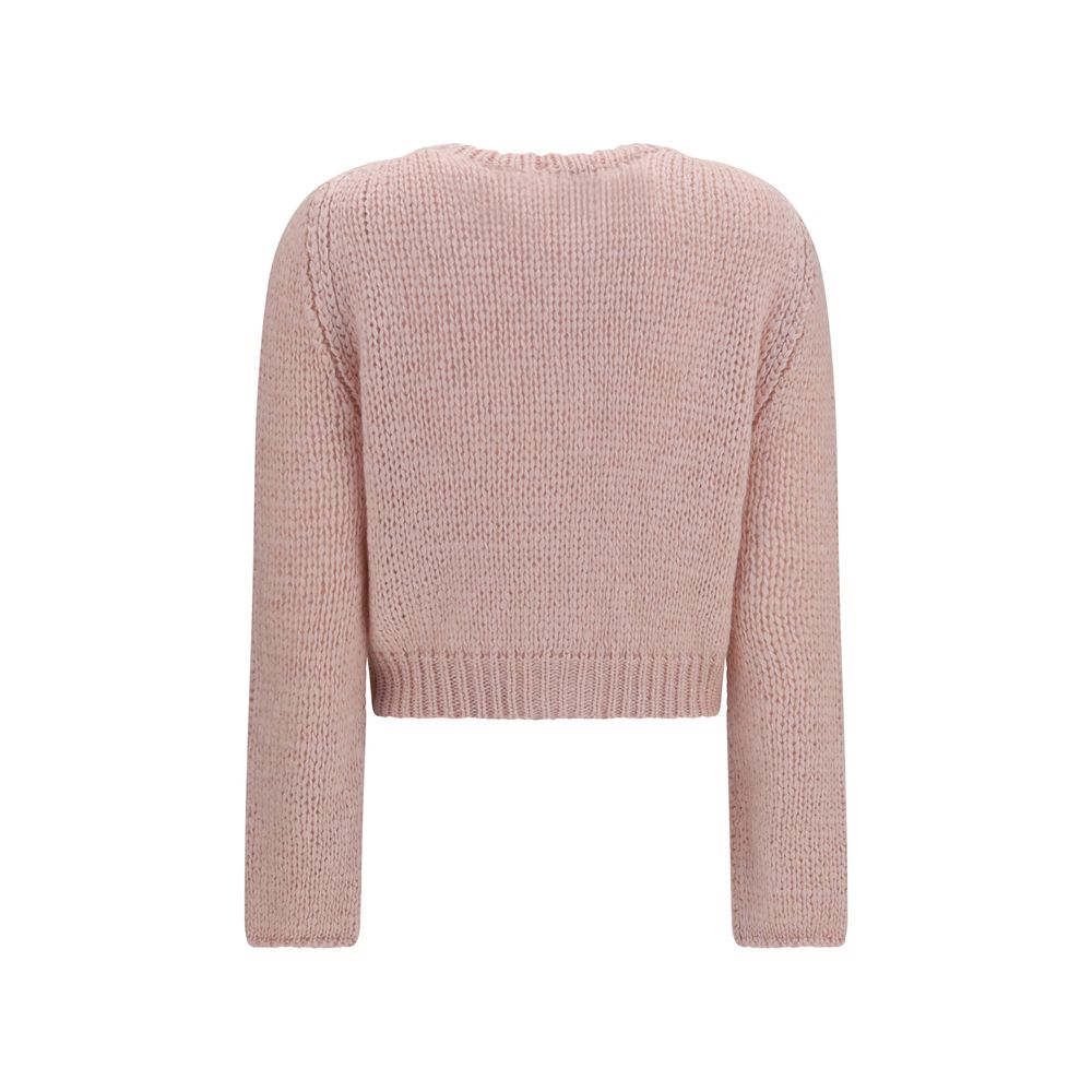 Cardigan by Forte_Forte for women in silk mohair & capra leather multicolor showcases a captivating silhouette, artfully detailed with a captivating and round neckline for a truly sophisticated captivating look.