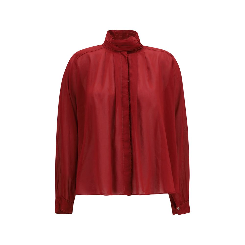 Blouse by Forte_Forte for women in cotton & silk multicolor presents a discerning silhouette, showcasing a sophisticated high-neck neckline and long-sleeve for a truly discerning finish.