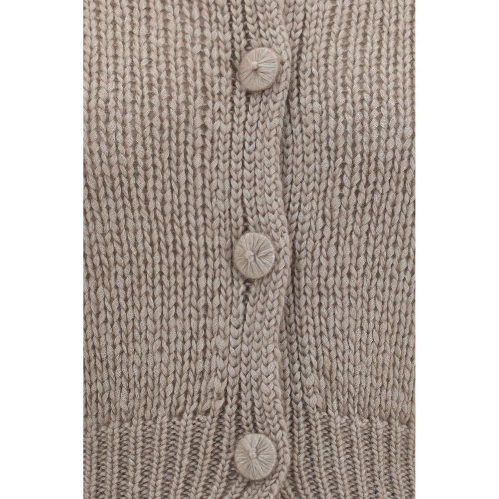 Cardigan by Forte_Forte for women in silk mohair & capra leather beige presents a textural silhouette, artfully finished with a textural and for a sophisticated, textural look.