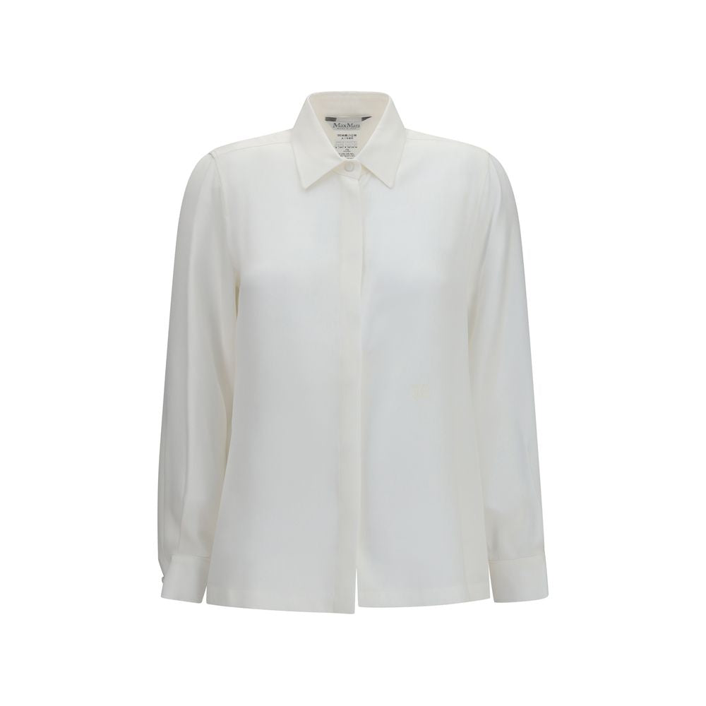 Dress Shirt by Max Mara for women in silk crepe white & monogram features an polished silhouette, showcasing a sophisticated shirt-collar neckline and detail for a truly polished finish.