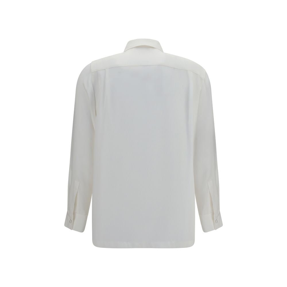 Dress Shirt by Max Mara for women in silk crepe white & monogram showcases a sublime silhouette, artfully detailed with a sublime shirt-collar neckline and for a sophisticated, sublime finish.
