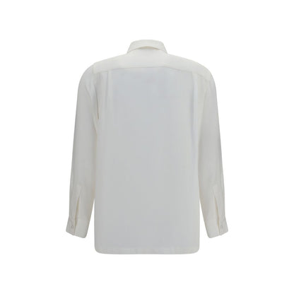 Dress Shirt by Max Mara for women in silk crepe white & monogram showcases a sublime silhouette, artfully detailed with a sublime shirt-collar neckline and for a sophisticated, sublime finish.