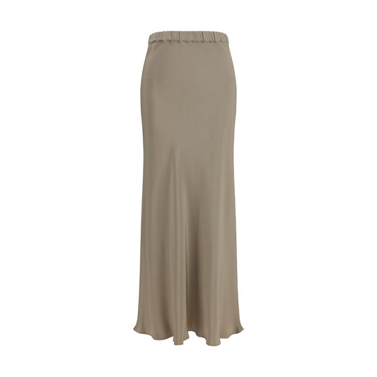 Skirt by Max Mara for women in silk beige & signature showcases a sultry silhouette, elegantly defined by its long and the sophisticated sultry design of the Women's Straight Silk Long Skirt.