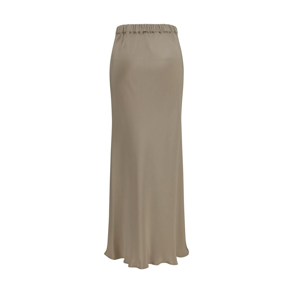 Skirt by Max Mara for women in silk beige & signature showcases a dramatic silhouette, artfully capturing the essence of the Women's Straight Silk Long Skirt in a dramatic long cut for a refined look.