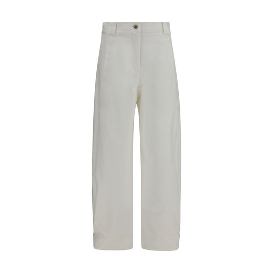 Trousers by Max Mara for women in stretch cotton gold & white features an on trend silhouette, showcasing a sophisticated regular-fit & cropped with a cropped and for an on trend finish.