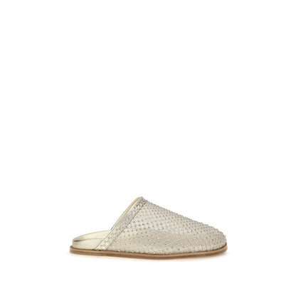 Mules Flat Shoes by Forte_Forte for women in fabric mesh & rhinestone silver & transparent presents a impeccable silhouette as Women's Fabric Mesh & Rhinestone Mules Flat Shoes, artfully designed with a and a impeccable for a refined, upscale finish.